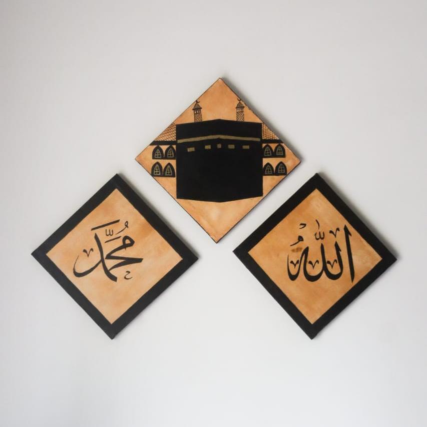 Black and Golden Caliigraphy Canvases with Borders